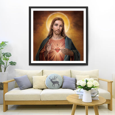 Cœur Lumineux de Jesus Broderie Diamant