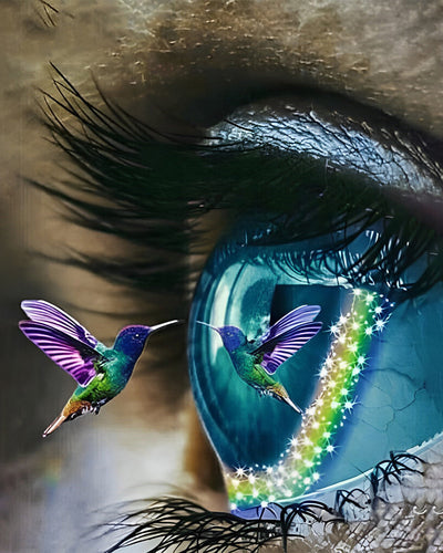 Colibri et Œil Vert Broderie Diamant