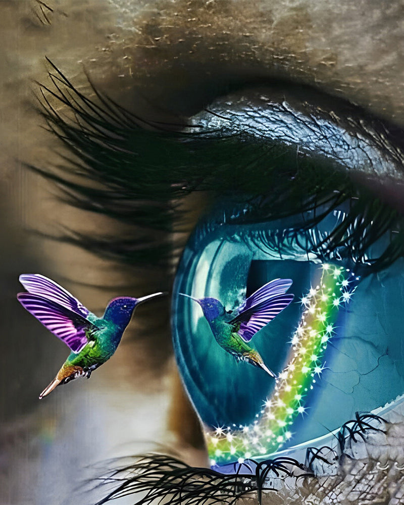 Colibri et Œil Vert Broderie Diamant