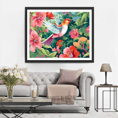 Colibri et Fleurs Broderie Diamant