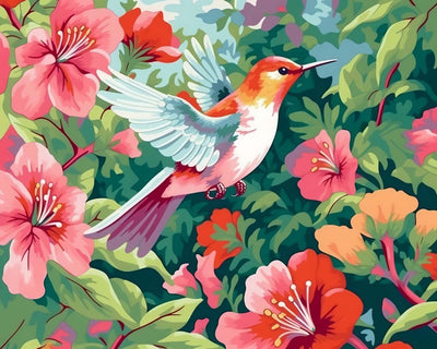 Colibri et Fleurs Broderie Diamant