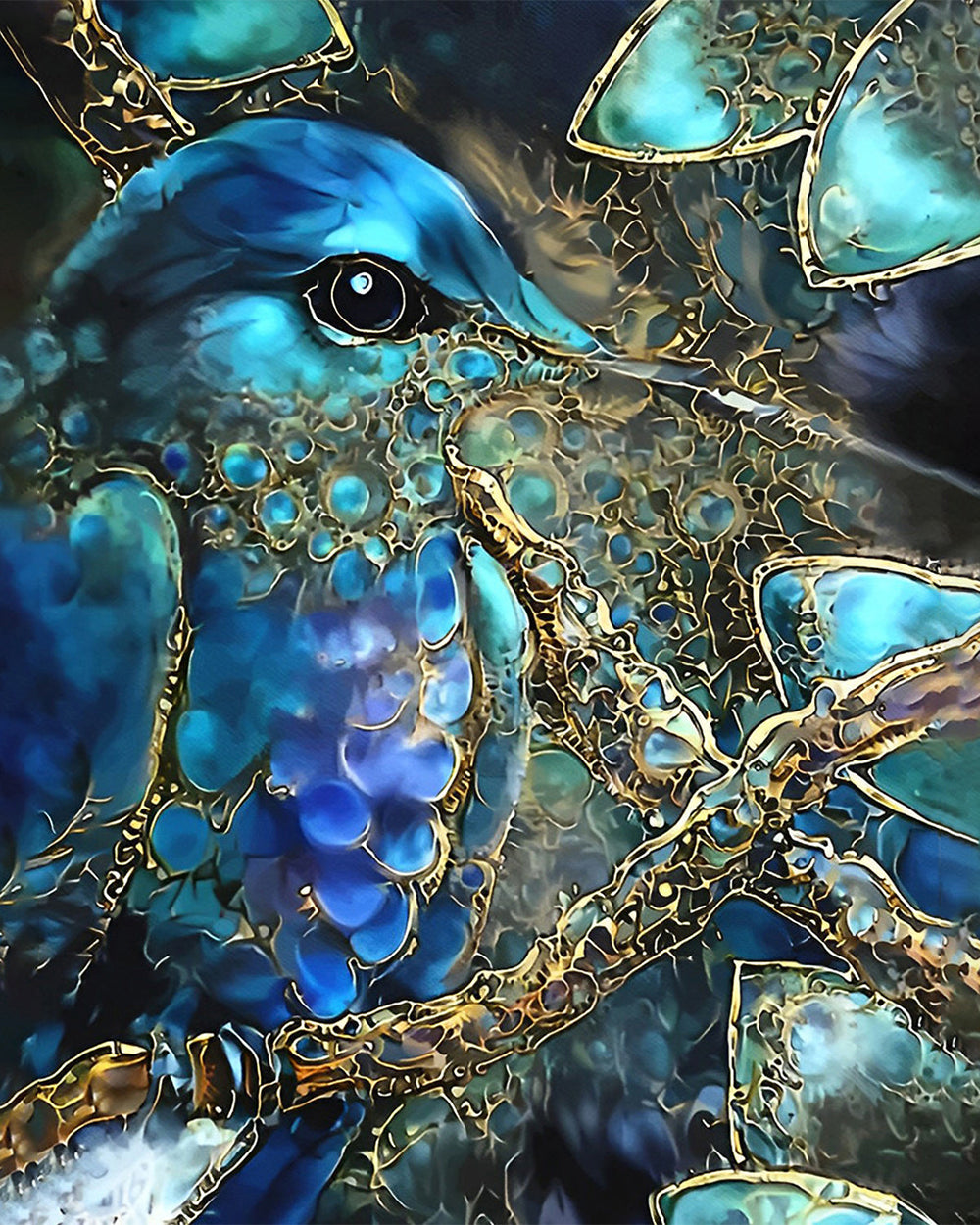 Colibri Vert et Doré Broderie Diamant