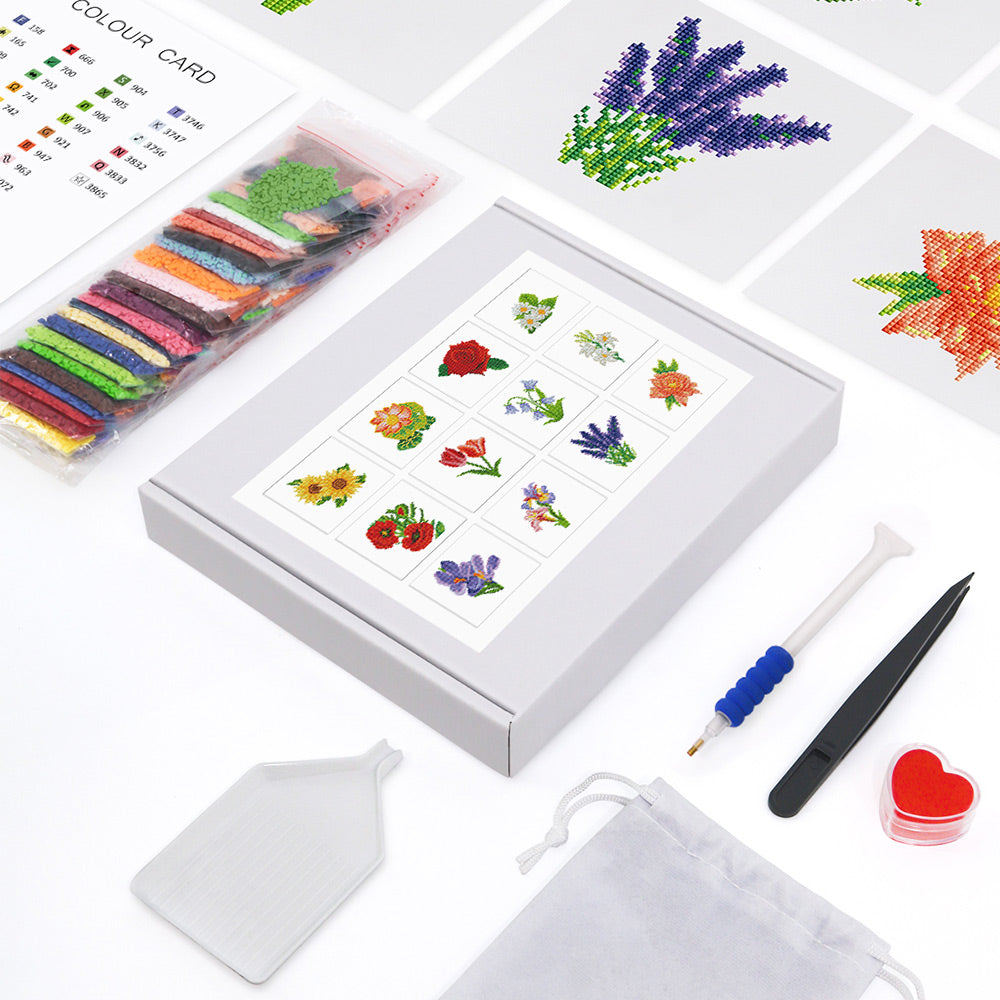 Collection de Fleurs 12 Pièces – Kit de Broderie Diamant Mini