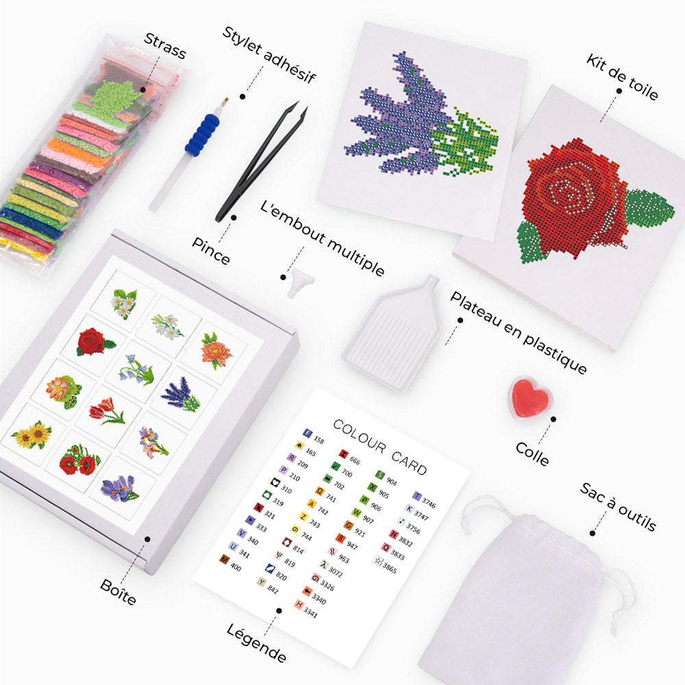 Collection de Fleurs 12 Pièces – Kit de Broderie Diamant Mini