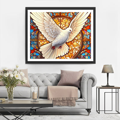 Colombe Blanche en Vol Broderie Diamant