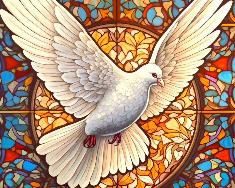 Colombe Blanche en Vol Broderie Diamant