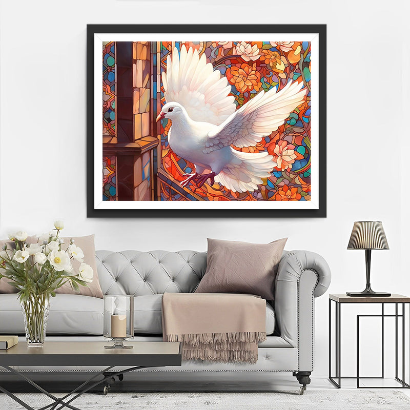 Colombe en Vol et Arbre Fleuri Broderie Diamant