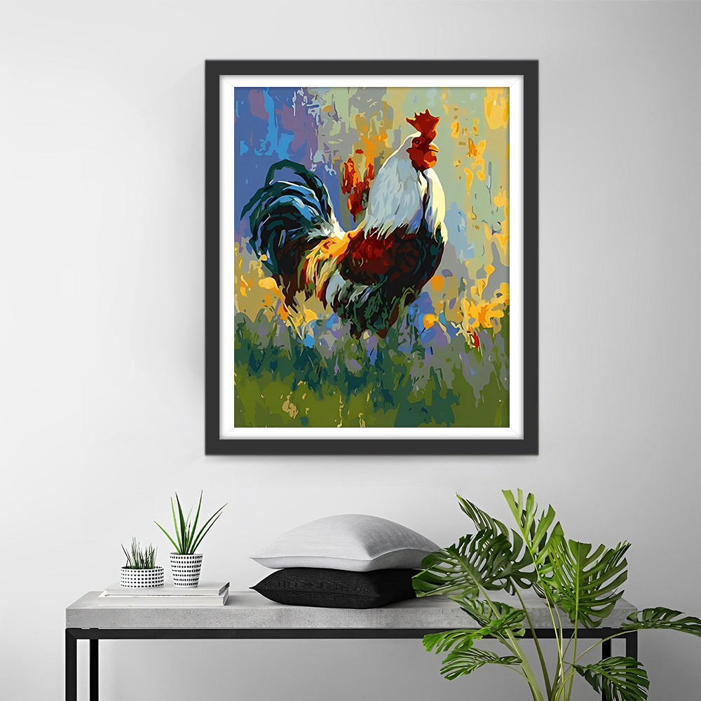 Coq dans le Champ Broderie Diamant