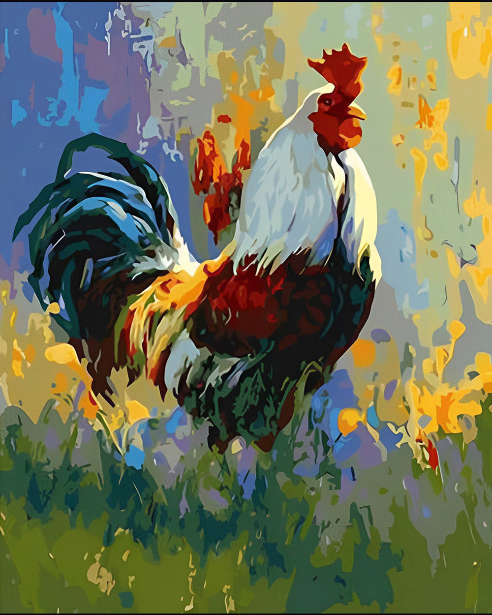 Coq dans le Champ Broderie Diamant