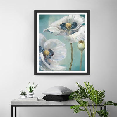 Coquelicots Blancs et Bourgeons Broderie Diamant