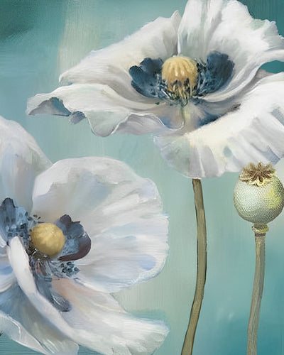 Coquelicots Blancs et Bourgeons Broderie Diamant