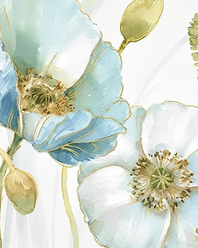 Coquelicots Bleu Clair avec Bourgeons Broderie Diamant
