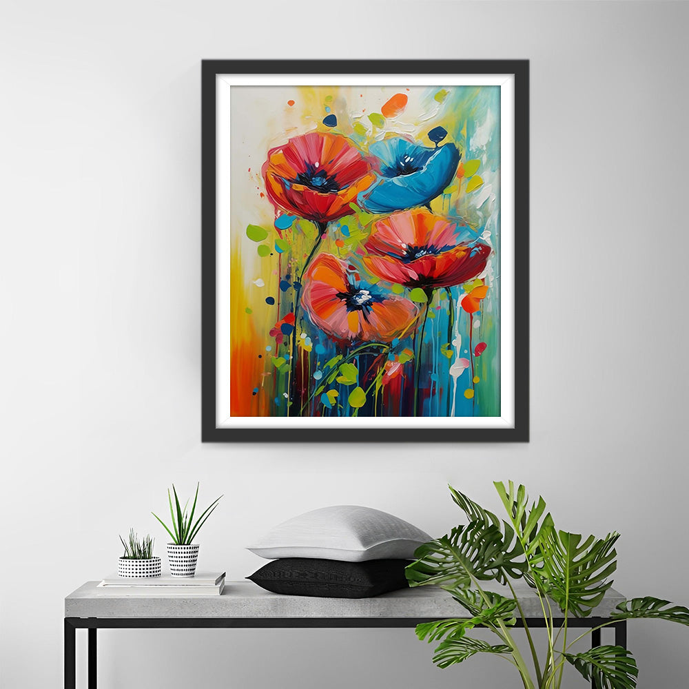 Coquelicots Bleus et Rouges Broderie Diamant