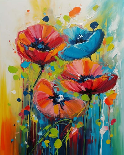 Coquelicots Bleus et Rouges Broderie Diamant