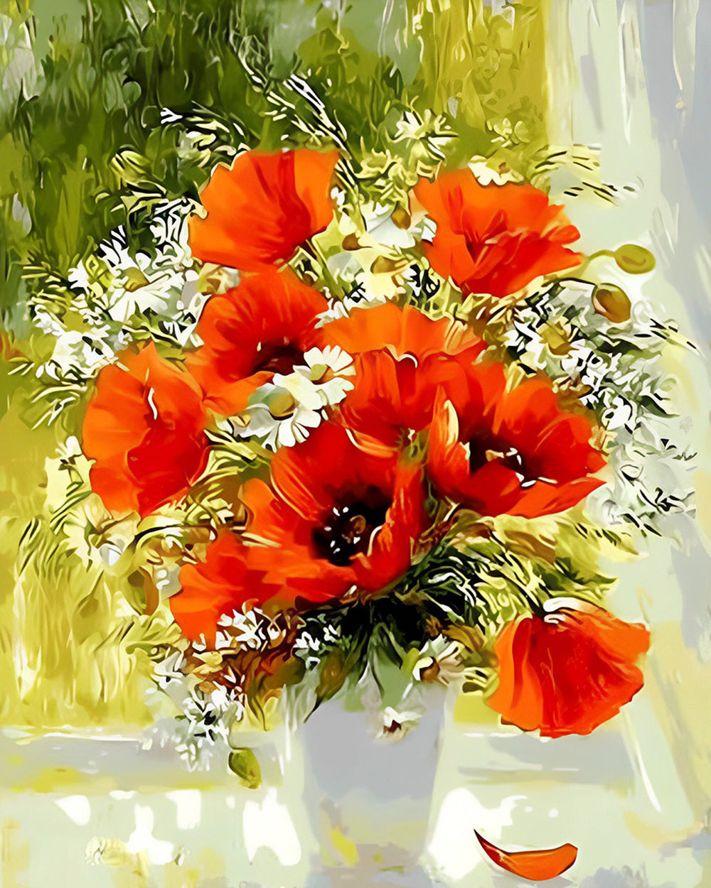 Coquelicots et Marguerites sur le Rebord de Fenêtre Broderie Diamant