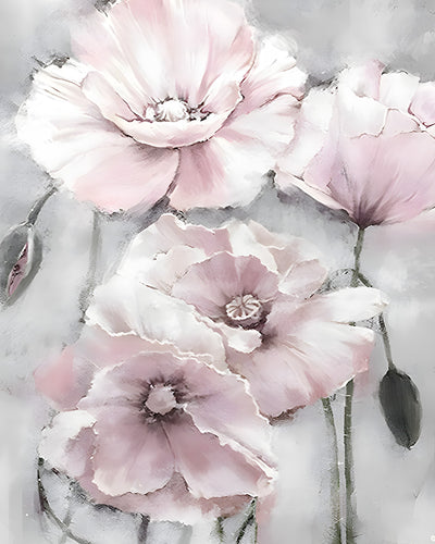 Coquelicots Rose Clair avec Bourgeons Broderie Diamant
