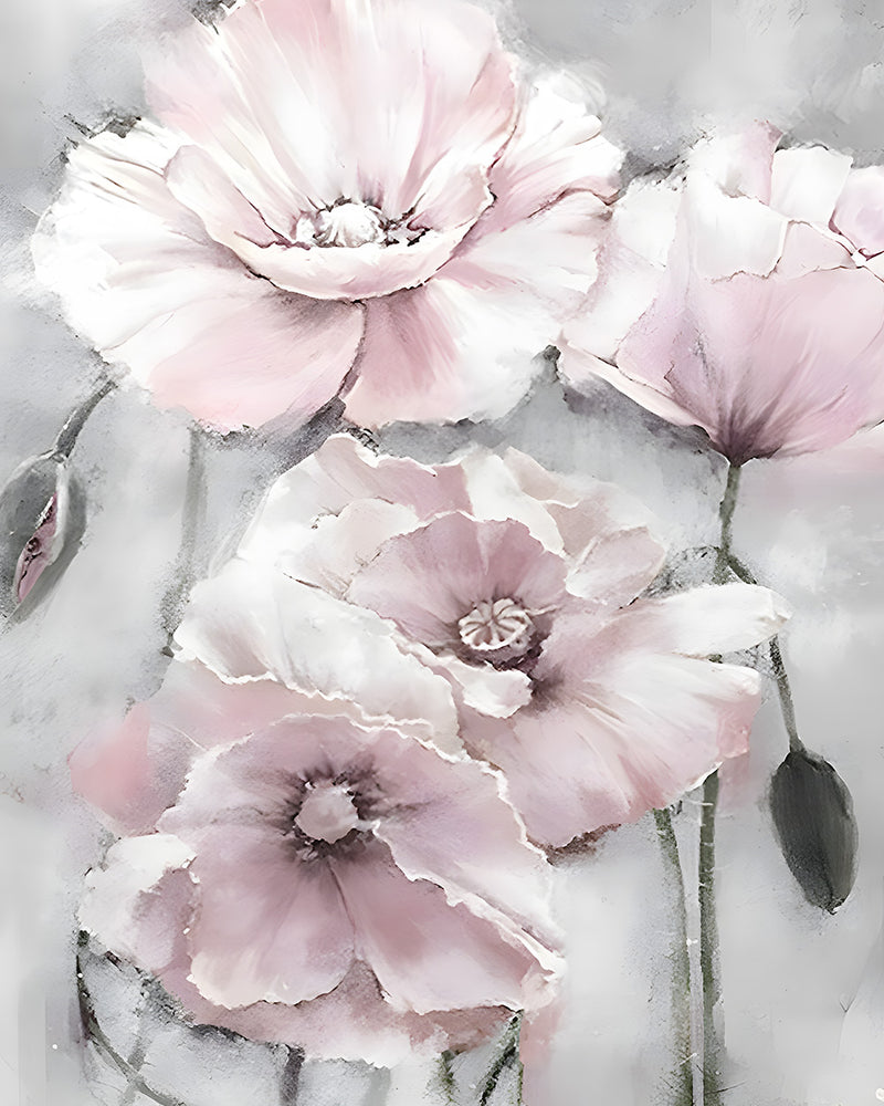 Coquelicots Rose Clair avec Bourgeons Broderie Diamant