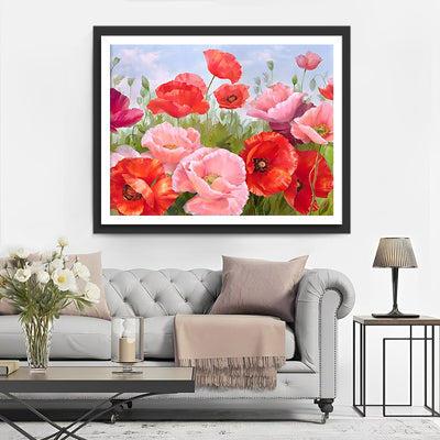 Coquelicots Roses et Rouges Broderie Diamant