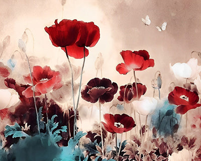 Coquelicots Rouge Fonce Broderie Diamant