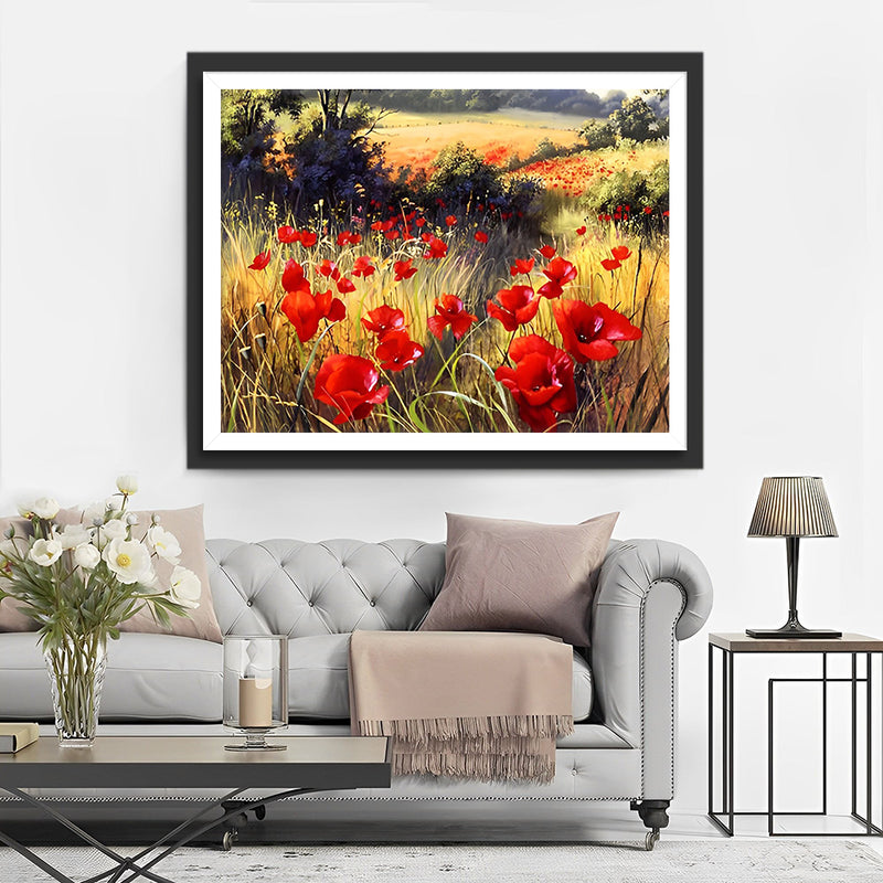 Coquelicots Rouges dans un Champ Sauvage Broderie Diamant