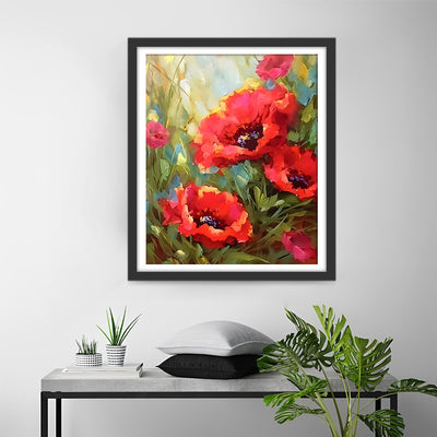Coquelicots Sauvages Rouges et Bourgeons Broderie Diamant
