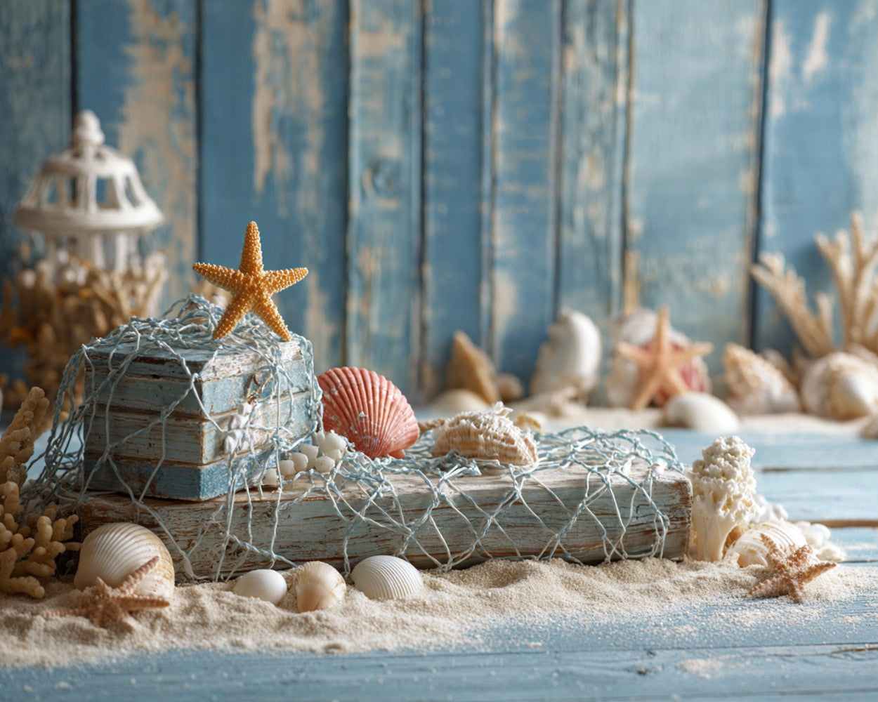 Coquillages et Étoiles de Mer sur la Plage Broderie Diamant