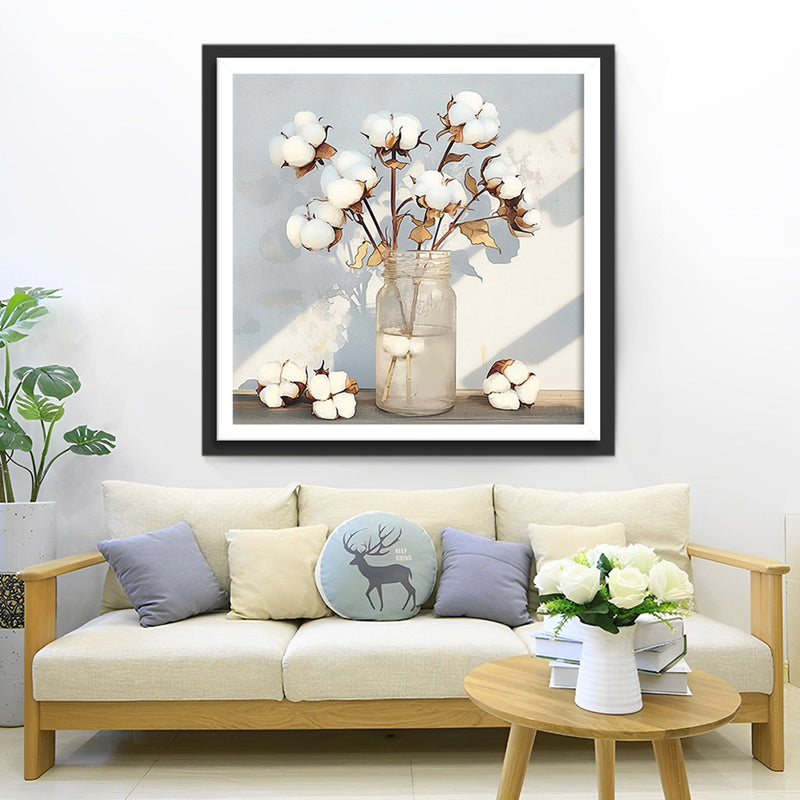 Coton Blanc dans un Vase Broderie Diamant