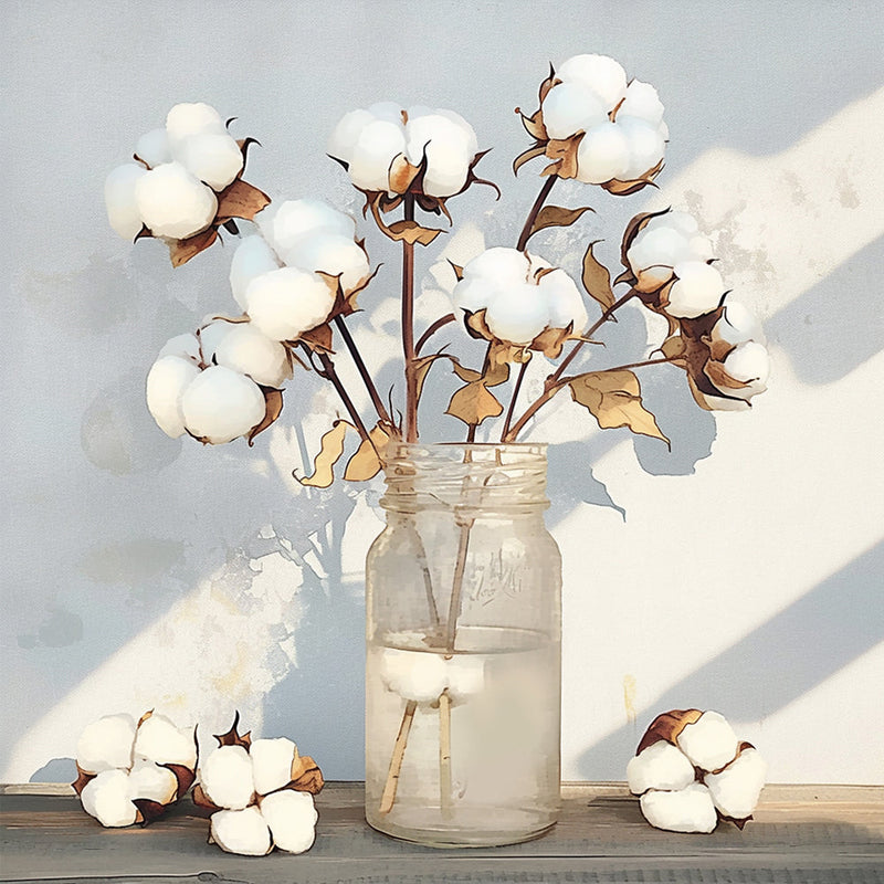 Coton Blanc dans un Vase Broderie Diamant
