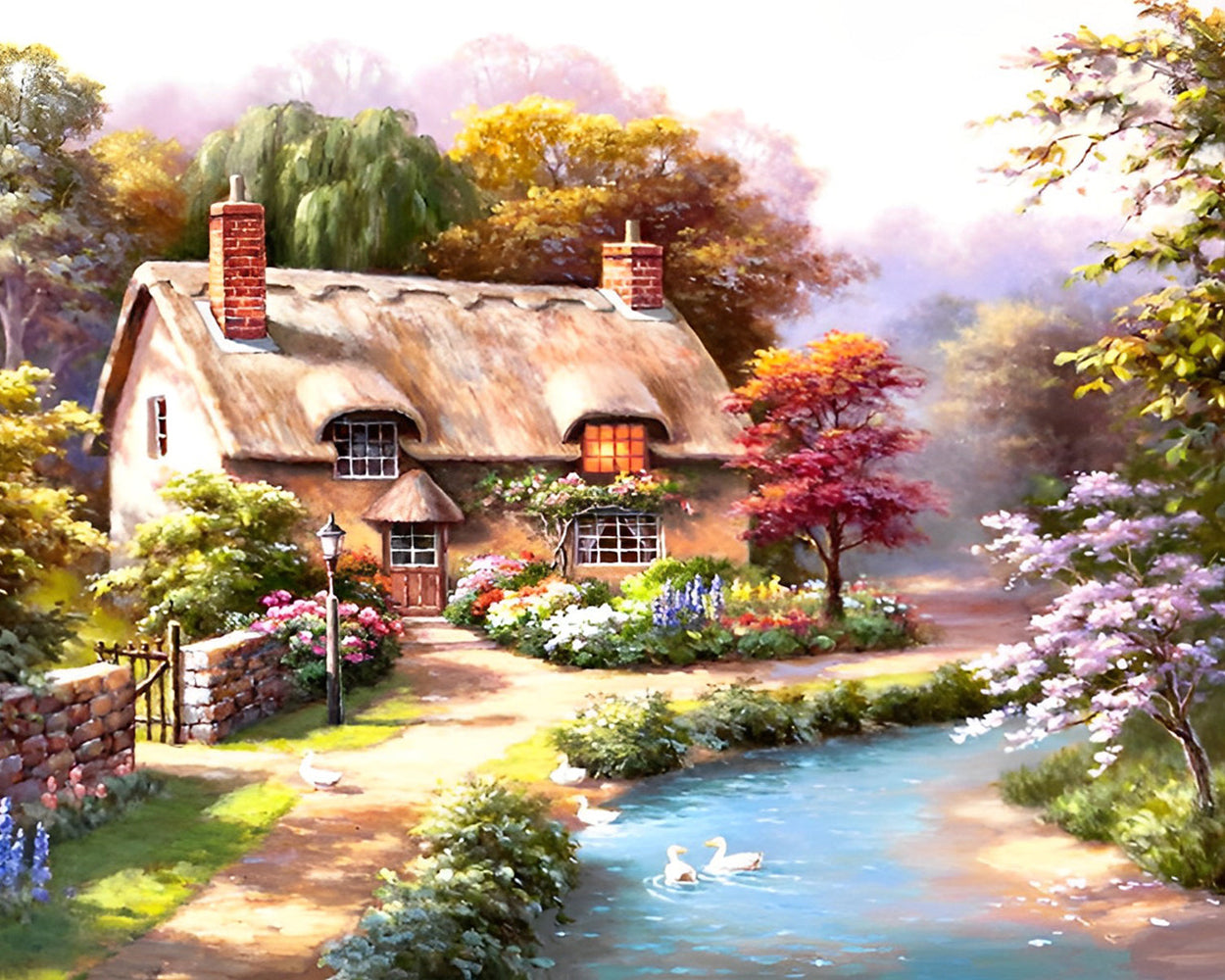 Cottage au Bord de la Rivière Broderie Diamant