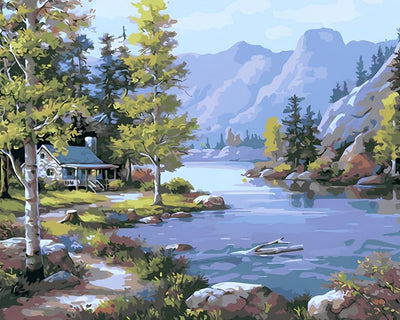 Cottage au Bord du Lac Broderie Diamant