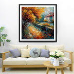 Cottage Blanc près de l'Arbre Broderie Diamant