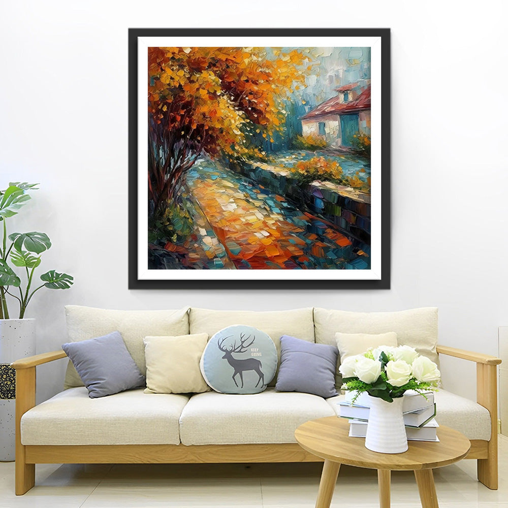 Cottage Blanc près de l'Arbre Broderie Diamant