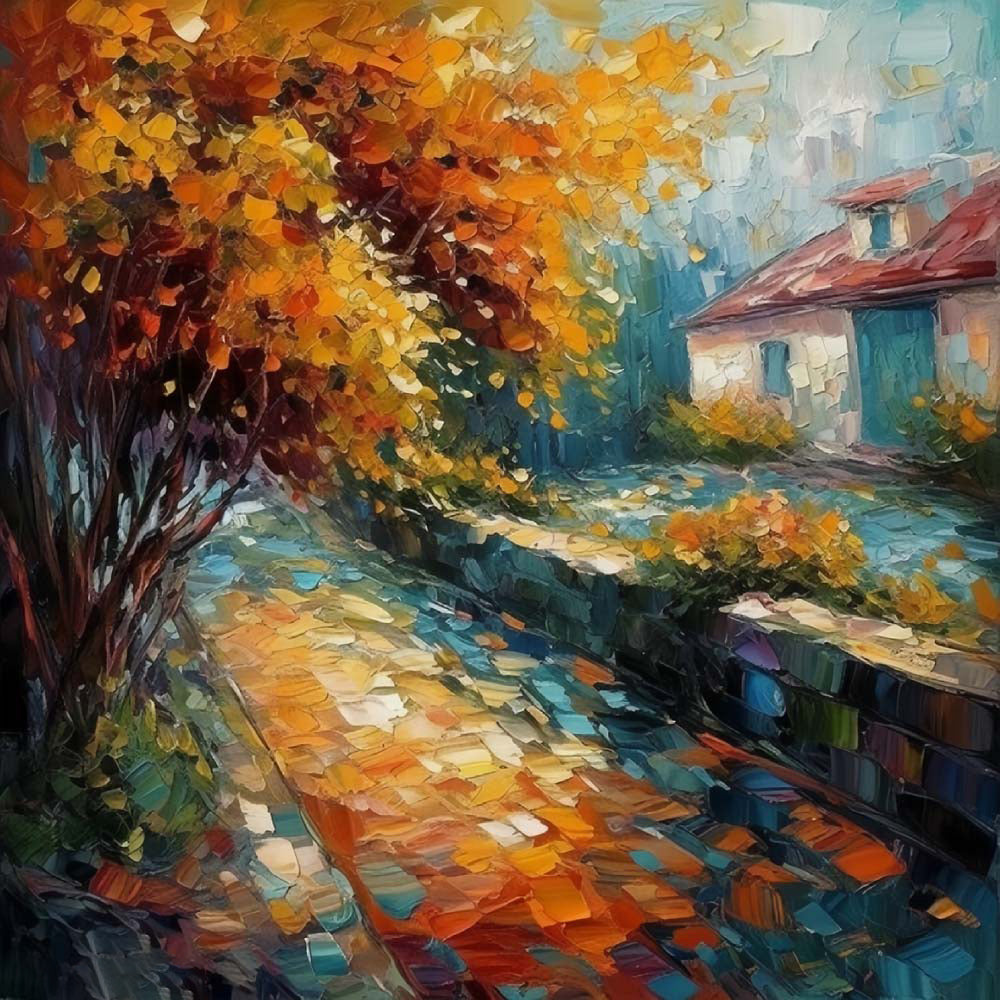 Cottage Blanc près de l'Arbre Broderie Diamant