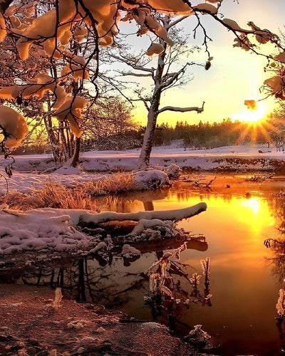 Coucher de Soleil et Neige Broderie Diamant