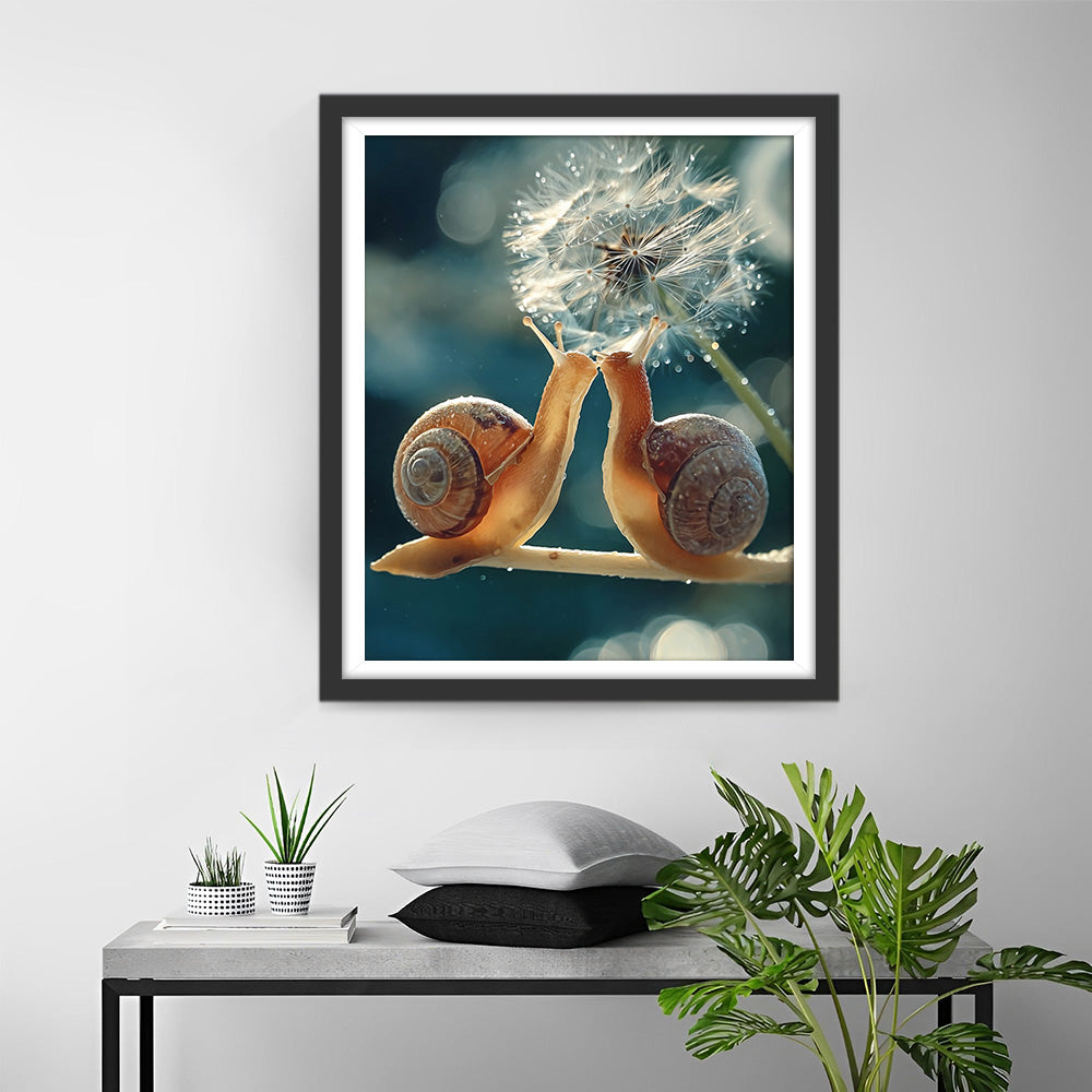 Couple d'Escargots et Pissenlit Broderie Diamant
