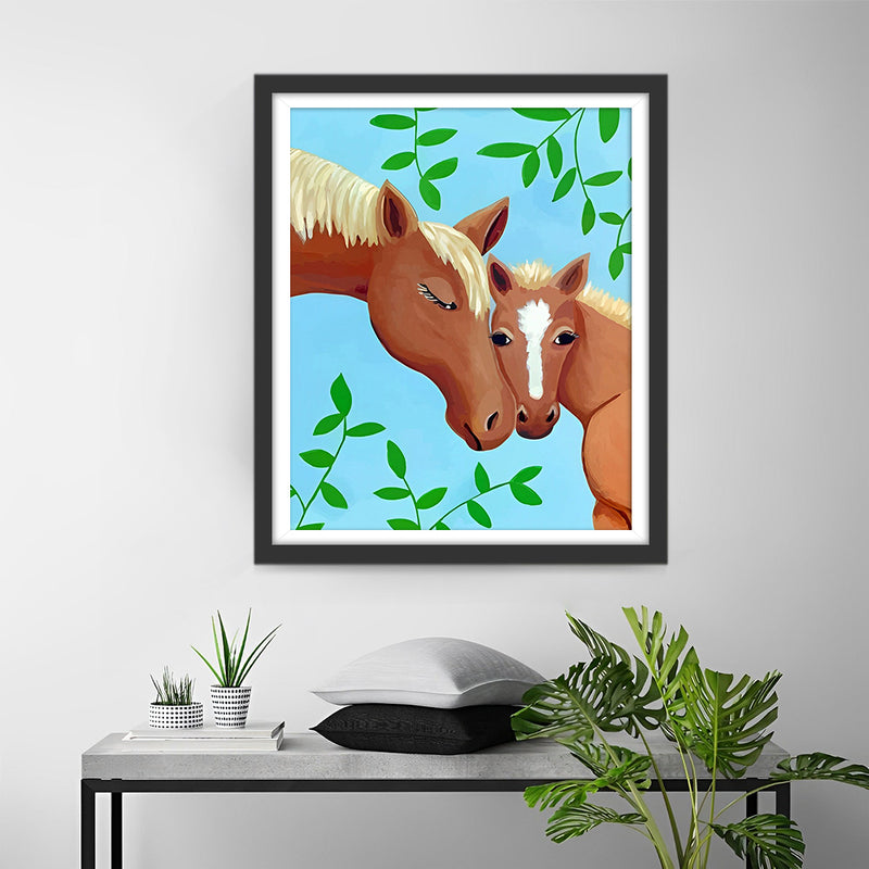 Couple de Chevaux Bruns Dessin Animé Broderie Diamant