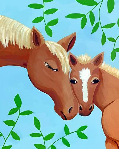 Couple de Chevaux Bruns Dessin Animé Broderie Diamant