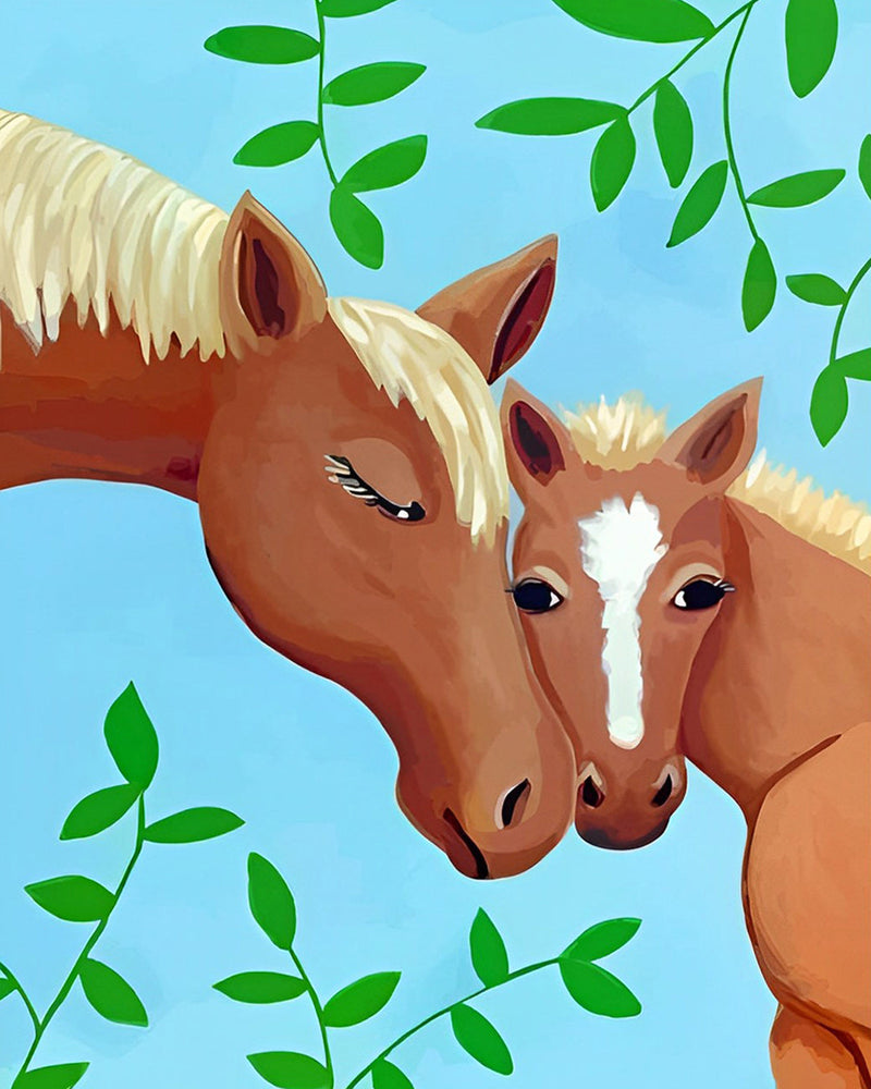 Couple de Chevaux Bruns Dessin Animé Broderie Diamant