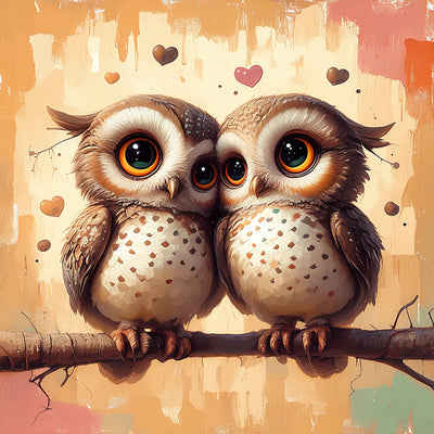 Couple de Chouettes Amoureuses sur une Branche Broderie Diamant