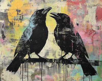 Couple de Corbeaux Noirs Graffiti Broderie Diamant