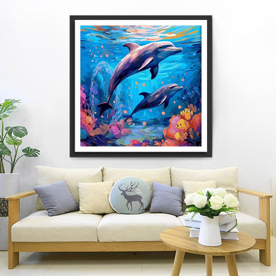 Couple de Dauphins dans la Mer Broderie Diamant