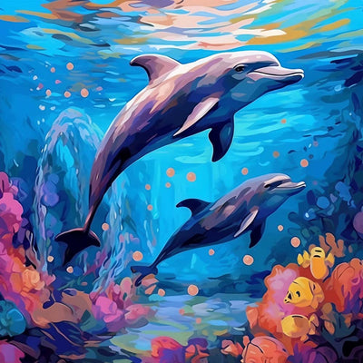 Couple de Dauphins dans la Mer Broderie Diamant