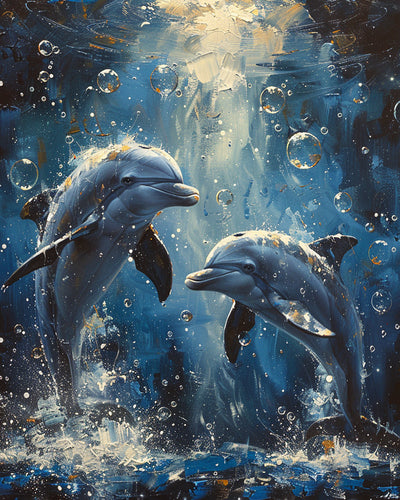 Couple de Dauphins sous la Mer Bleue Broderie Diamant