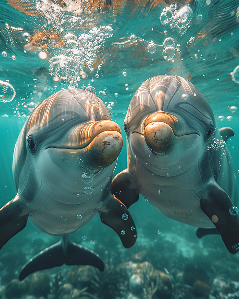Couple de Dauphins sous la Mer Broderie Diamant