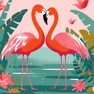 Couple de Flamants Roses sur le Lac Broderie Diamant