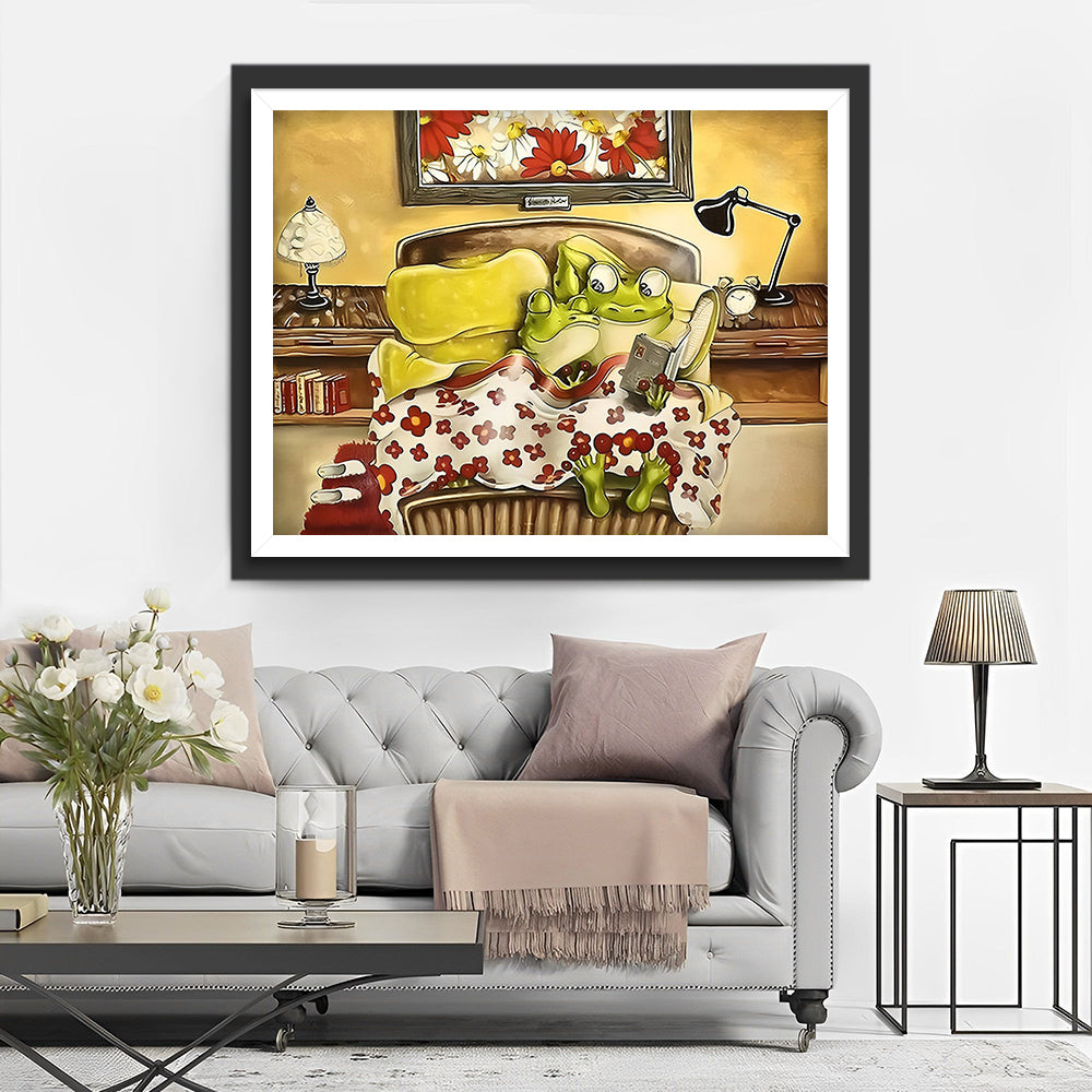 Couple de Grenouilles sur un Lit Broderie Diamant