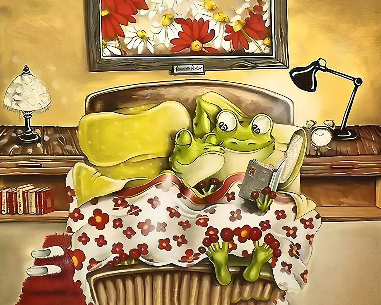 Couple de Grenouilles sur un Lit Broderie Diamant