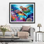 Couple de Tortues Marines et les Poissons Broderie Diamant