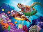 Couple de Tortues Marines et les Poissons Broderie Diamant