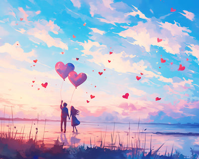 Couple Doux sous un Ciel Rose Broderie Diamant